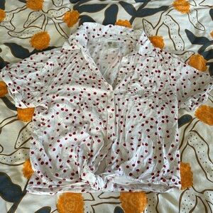 Cherry print tie crop blouse
